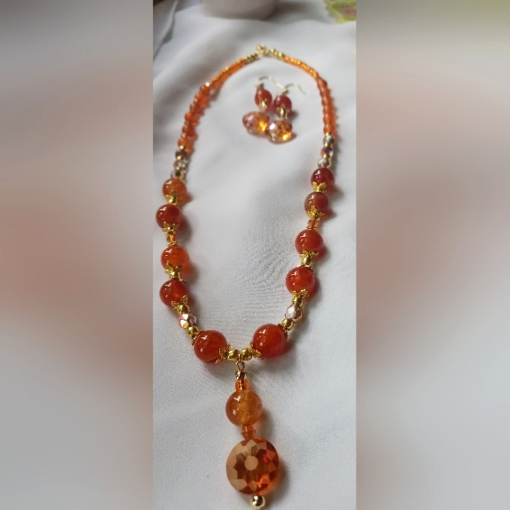Handmade Necklace, Bracelet and Earrings set Setting Sun